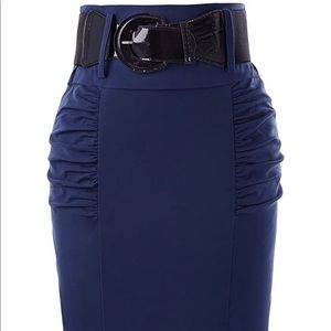 Stretchy Pencil Pleaded Skirt with Belt